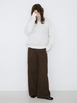 Hollowed Embroidered 100% Wool Long Sleeves Knit Sweater