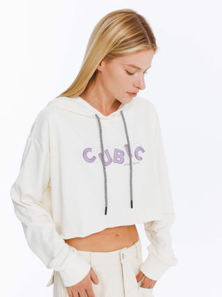 CUBIC Print Hooded Cropped Sweatshirt