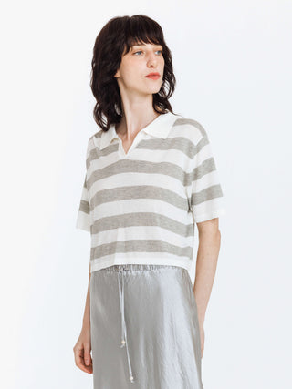 Knitted Wide Stripe Lapel T-shirt