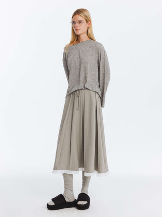 A-line Pleated Skirt with Ruffles Hem