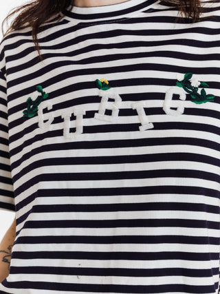 3D Embroidered Striped Casual T-shirt