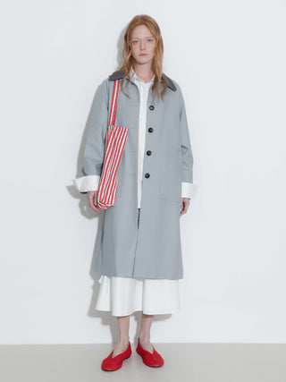 Color-Blocked Collar Long Trench Coat