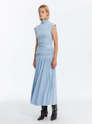 Sky Blue Irregular Hem T-shirt and Skirt Suit