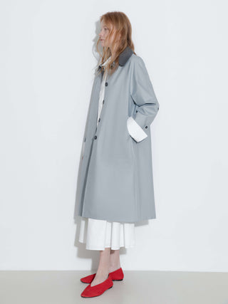 Color-Blocked Collar Long Trench Coat