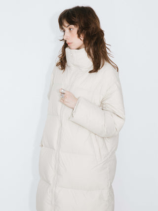 Long High Neck Zip Up Cocoon Down Coat