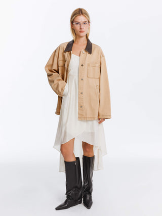 Cotton Loose Lapel Jacket with Asymmetric Pockets