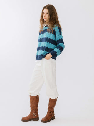Round Neck Contrast Colour Striped Sweater