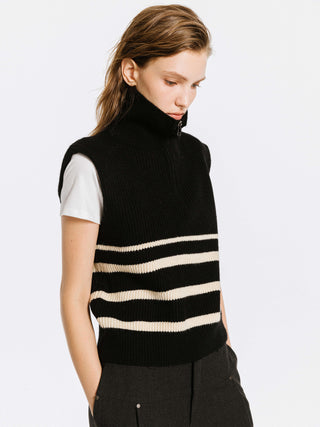 Half-zip Sleeveless Knit Top with Wool Blend