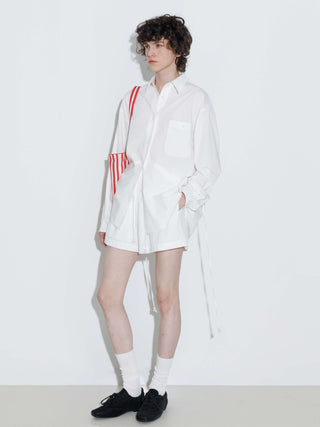 Drop Shoulder Oversized Shirt with Waist Tie