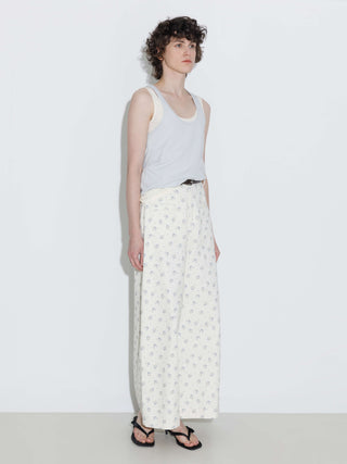 Floral Print 100%Cotton Loose Fit Wide-Leg Casual Pants