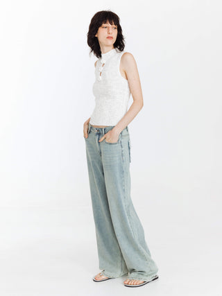 High Waist Loose Straight Washed Jeans