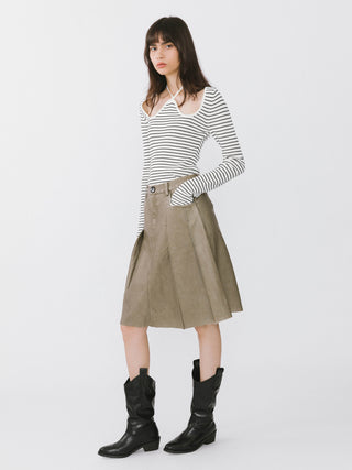 Raw Edge Pleated A-line Skirt