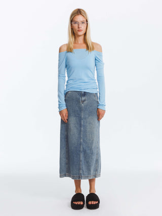 High Waisted A-line Denim Skirt