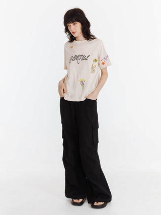 Floral Embroidered Casual T-shirt