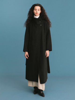 ONE BY CUBIC Double Face Tailored Wool Coat with Belt