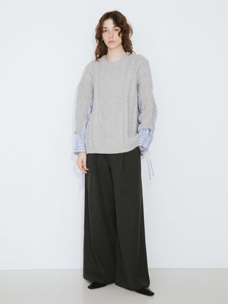 Cable Knit Jumper With Shirting Sleeves