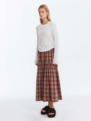 Elastic Drawstring High Waist Checked Skirt