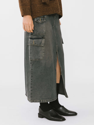 Multi Pocket Washed Demin Skirt