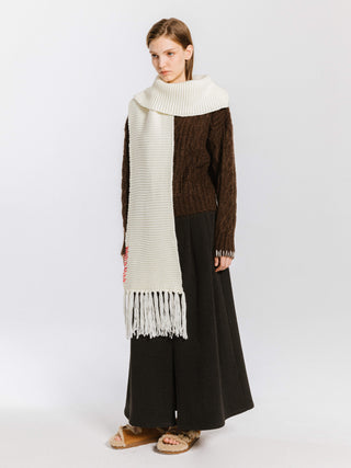 Fringed Long Scarf with Wool Blend