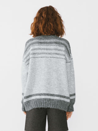 Contrast Color Round Neck Wool Blend Knit Sweater