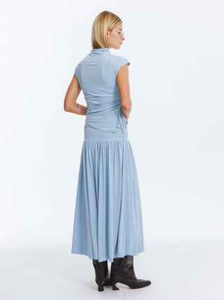 Sky Blue Irregular Hem T-shirt and Skirt Suit