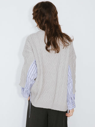 Cable Knit Jumper With Shirting Sleeves