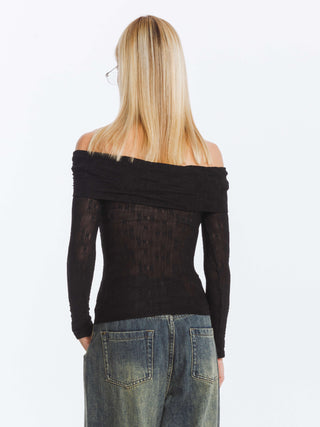 Pleated Off Shoulder Long Sleeves Top