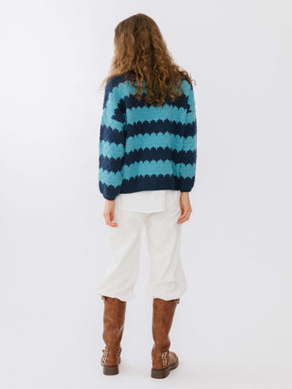 Round Neck Contrast Colour Striped Sweater