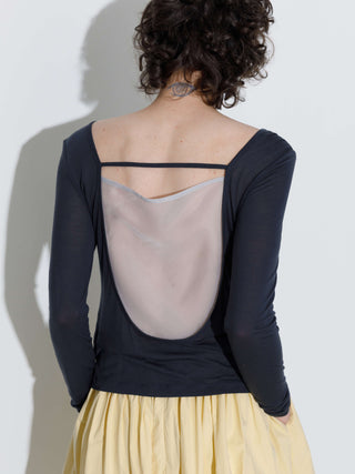 Backless Deep U-Neck Sheer Knit Top