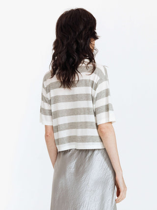 Knitted Wide Stripe Lapel T-shirt