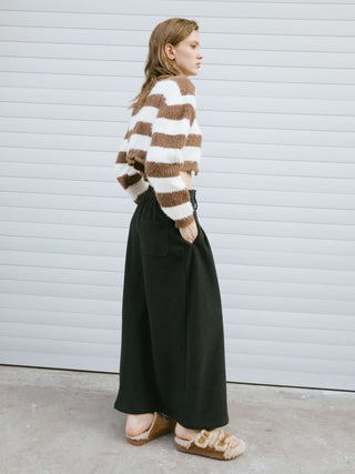 Striped Mock Neck Fluffy Cardigan