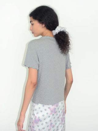 Gray Cotton T-shirt with Curly Hem