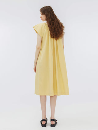 Yellow Cap Sleeve Pleated Midi Dress