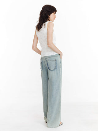 High Waist Loose Straight Washed Jeans