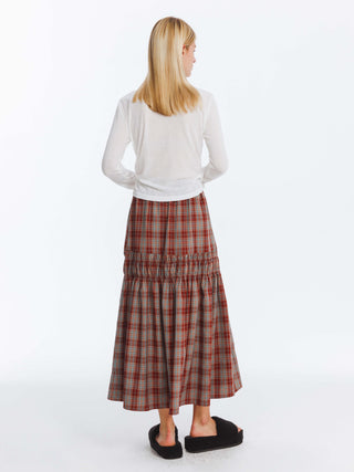 Elastic Drawstring High Waist Checked Skirt