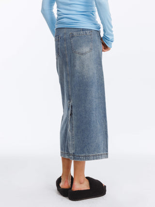 High Waisted A-line Denim Skirt