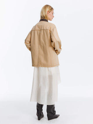 Cotton Loose Lapel Jacket with Asymmetric Pockets