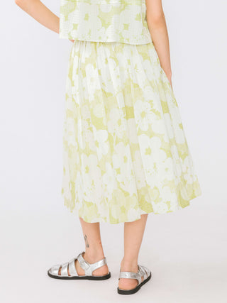 Plaid and Floral A-line Midi Cotton Skirt