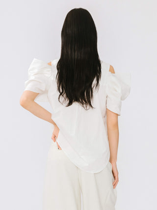 Off-Shoulder Short Sleeve Cotton Shirt