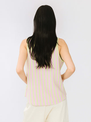 Contrast Color V-neck Loose Knit Tank Top