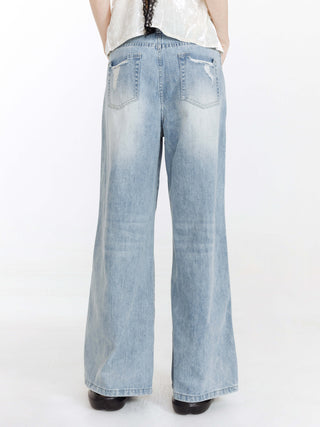 High Waist Wide Leg Distressed Jeans