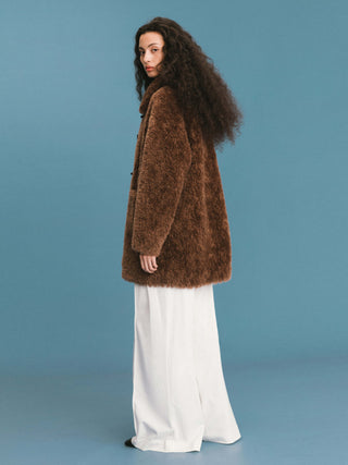 ONE BY CUBIC Hign Collar Furry 100% Wool Coat