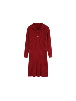 Large Lapel Red Knit Dress