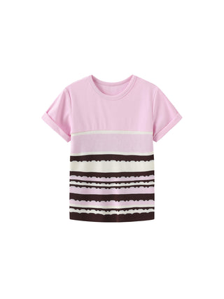 Round Neck Striped Color Block Knitted T-shirt