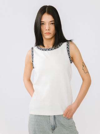 Contrast Braided Cord Crew Neck Tank Top