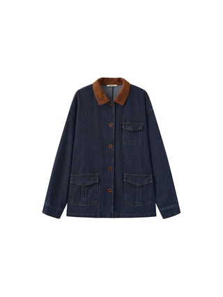 Retro Contrast Color Cotton Denim Jacket