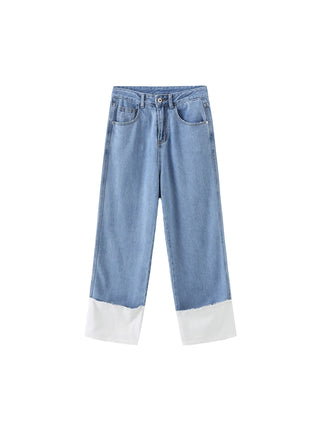 Blue and White Turn-Up Jeans