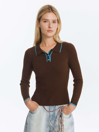 Ribbed Contrast Knitted Long Sleeve Top