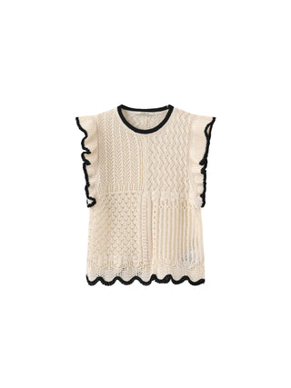 Hollow Knit Tank Top with Ruffle Sleeves