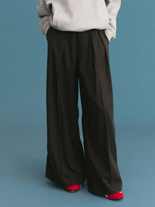 ONE BY CUBIC Pleated Wide Leg Wool Blend Trousers